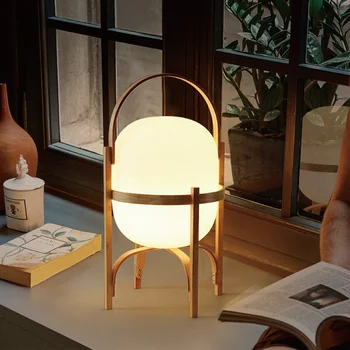 Скандинавский Торшер из массива Дерева, Стеклянная лампа в корзине, Креативная Личность, Прикроватная лампа для спальни и кабинета в простом Японском стиле