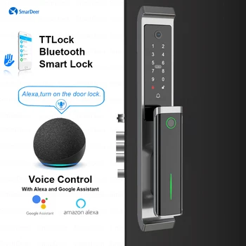 цифровой электронный замок smardeer для голосового управления Alexa и Google Замок отпечатков пальцев Подходит для бронированной двери диаметром 40-90 мм