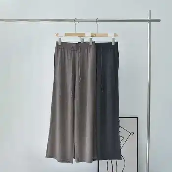 Осенние Новые шерстяные широкие брюки, женские повседневные брюки с высокой талией, вязаные брюки с прямыми штанинами