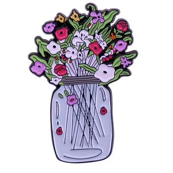 C4563 Мультяшная ваза для цветов, Эмалированная булавка для растений, булавки для лацканов рюкзаков, броши на одежду, значки для портфелей, ювелирные аксессуары