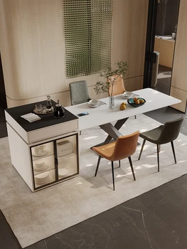 Обеденный стол Cream wind island со встроенным итальянским минималистичным маленьким многофункциональным домашним столиком и стулом из простой каменной плиты для риса