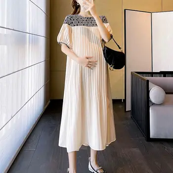 Платья для беременных Модное платье в цветочек со складками Летняя одежда для беременных женщин Шифоновое облегающее платье для беременных со свободной талией