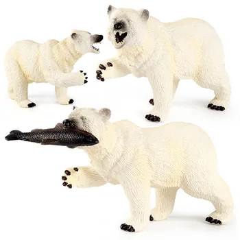 Имитационные твердые фигурки животных, белые медведи едят рыбу, фигурки лесных животных, коллекция ПВХ, Детская игрушка