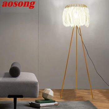 Торшер AOSONG в скандинавском стиле с перьями, современное искусство, семейная гостиная, спальня, Креативный светодиодный декоративный светильник