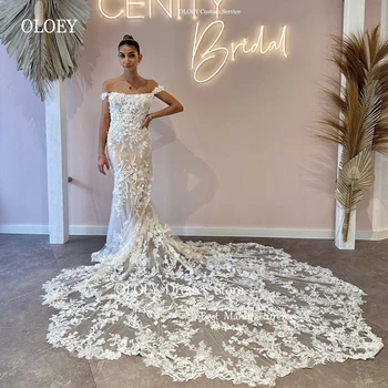 Свадебные платья OLOEY с изысканной кружевной аппликацией в виде русалки, с открытыми плечами, с шлейфом в виде часовни, свадебные платья Vestido de novia