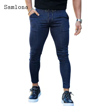 2023 Мужские винтажные полосатые брюки с карманами, сексуальные брюки с эластичной талией для официальных вечеринок, Деловые офисные мужские модные Узкие брюки-карандаш
