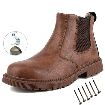 Нескользящая защитная обувь для мужчин, защитная обувь для сварщиков со стальным носком, рабочие защитные ботинки, мужские ботинки, водонепроницаемые