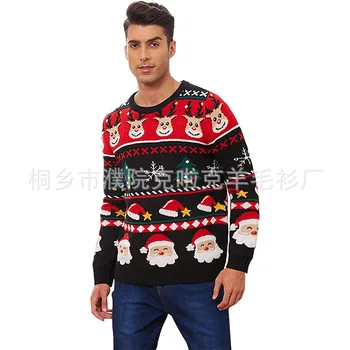 2023 Европейский и Американский Рождественский мужской жаккардовый свитер с вышитым рисунком, пуловеры с принтом