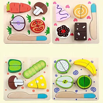 Монтессори-детские деревянные режущие фрукты, Овощи, десерт, головоломка, кухонные игрушки, подходящие по форме, Детские развивающие игрушки для ролевых игр