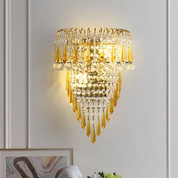 Современный Простой Роскошный настенный светильник K9 Crystal Led Golden Для гостиной, спальни, прикроватной тумбочки, настенного светильника, роскошных европейских настенных светильников для телевизора
