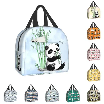 Изолированная сумка для ланча с изображением медведя панды для кемпинга, путешествия, портативный термоохладитель, ланч-бокс, женские Детские Рабочие сумки для хранения продуктов для пикника