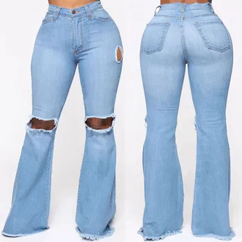 Женские брюки-стрейч из денима, джинсы-карандаш с кисточками в стиле Ретро, рваные повседневные джинсы с прямыми широкими штанинами в стиле American Street Keen