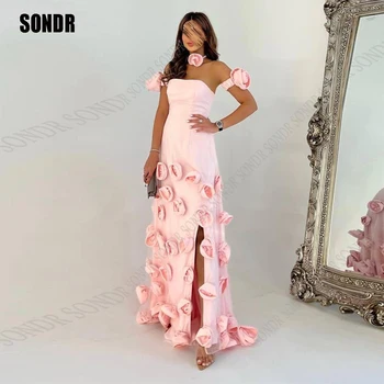 SONDR Элегантные вечерние платья из розовой органзы с разрезом в пол, платья для выпускного вечера, Дубай, арабские женщины, длинное вечернее платье