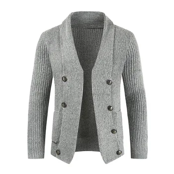 Осенне-зимний новый мужской кардиган 2023, двубортная верхняя одежда, приталенный свитер