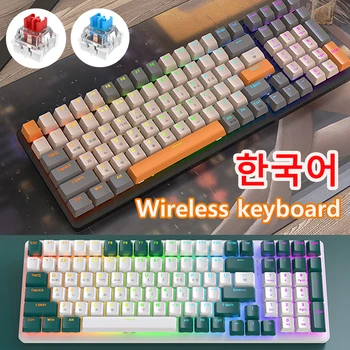 Механическая игровая клавиатура с подсветкой, Геймерская клавиатура, красный / синий переключатель, 100 клавиш, Корейская Геймерская клавиатура, 2.4 G, 3 режима, Клавиатура с горячей заменой