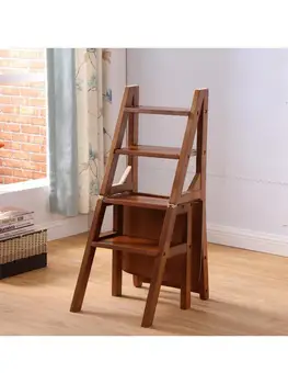 Бытовой складной лестничный стул из цельного дерева Лестничный стул Двойного назначения Табурет-стремянка Деревянная лестница Многофункциональная
