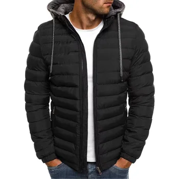 Уличная мужская хлопчатобумажная одежда Модный тренд, однотонное пальто с длинными рукавами, зимняя теплая куртка с капюшоном, топы на молнии большого размера