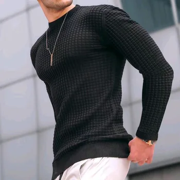 Осенняя утепленная футболка с длинным рукавом Для мужчин, однотонный повседневный мужской пуловер, высококачественные мужские топы, классическая одежда, мужские футболки
