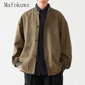 Японское винтажное новое пальто 2023 года, мужская весенне-осенняя повседневная рабочая куртка из замши, молодежный тренд, свободные плечи, бейсбольная шея, Повседневная рабочая куртка