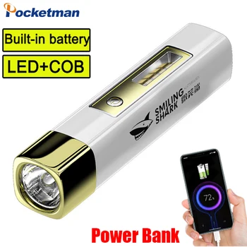Портативный мини-фонарик Power Bank, водонепроницаемый, ультраяркий фонарик, перезаряжаемый через USB, многофункциональный, мощный фонарик, походный фонарь