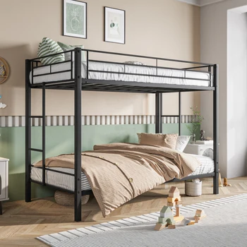 Металлическая двухъярусная кровать Twin Над Twin, сверхпрочные двухъярусные кровати Twin с полкой и решетчатой опорой для мебели для спальни в помещении