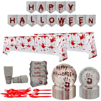 Украшения для кровавой вечеринки, праздничные принадлежности для Счастливого Хэллоуина С отпечатками рук и окровавленная столовая посуда Happy Halloween Party