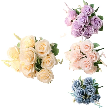 Искусственные голубые розы, цветы, шелковый букет из роз, искусственные цветы, украшение для дома и сада, Свадебные розы