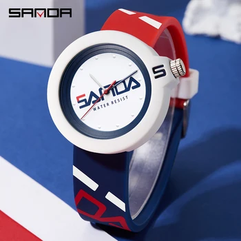 Кварцевые часы бренда SANDA, спортивные уличные часы для мужчин, оригинальный японский механизм, часы с простым циферблатом, силиконовый браслет, водонепроницаемый
