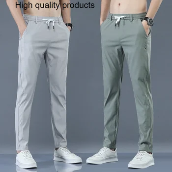 Повседневные брюки Chino Мужские Корейские тонкие Классические Летние брюки с эластичной резинкой на талии, модные легкие брюки цвета хаки, черные стрейчевые мужские брюки