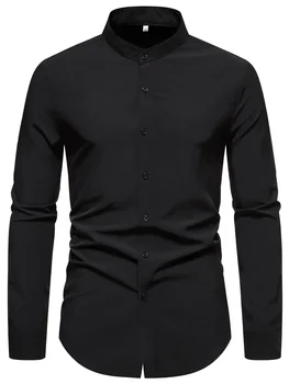 2023 Новая мужская рубашка с длинным рукавом, приталенные мужские рубашки, Дизайнерская высококачественная однотонная мужская одежда, деловые рубашки без карманов
