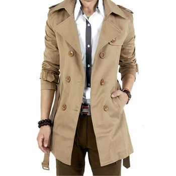 Мужская куртка-ветровка, винтажный черный Хаки, весна-осень, элегантное деловое пальто, мужское двубортное Ретро Классическое длинное мужское