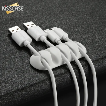 Органайзер для кабелей KISSCASE, Силиконовая намотка USB-кабеля, Держатель Cabo, Гибкие зажимы для управления кабелем для мыши, провода наушников