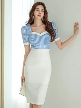 Корейское модное Летнее Элегантное Женское вечернее платье, Женское Формальное Шикарное платье с квадратным воротником, облегающее платье Миди для вечеринок, Vestido, уличная одежда