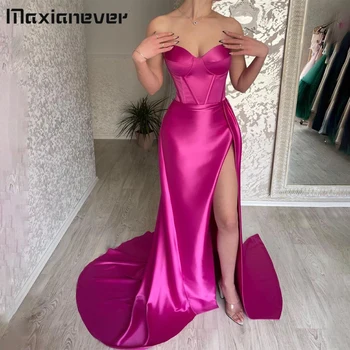 Maxianever Обнажил рыбные косточки, сексуальное розовое вечернее платье с высоким разрезом, Элегантные женские платья для вечеринки, женское вечернее платье