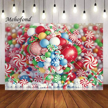 Фон для фотосъемки Mehofond Рождественский Красный карамельный шар Зимнее Рождество Детская праздничная вечеринка Фон для портретного декора фотостудии