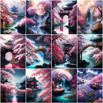 Алмазная живопись MomoArt Новый 2023 5D Пейзаж в китайском стиле, Мозаичное дерево, Наборы для вышивки крестом, Павильон, Мост, Настенное искусство