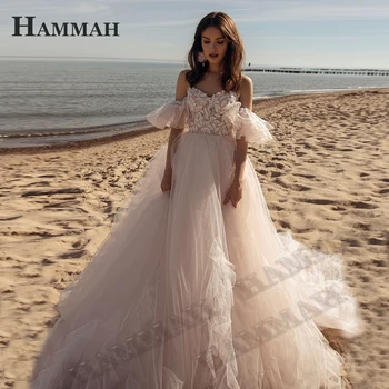 Принцесса ХАММА, Милая Невеста, Свадебные платья для женщин 2023, Шнуровка Невесты, Короткие расклешенные рукава, Кружевные аппликации, Придворный шлейф.