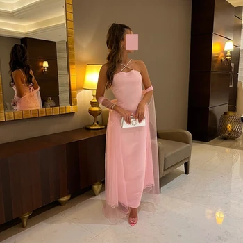 Каролина Саудовская Аравия Элегантные платья для выпускного вечера крест-накрест с кристаллами Русалки без рукавов Розовые Современные шифоновые вечерние платья для вечеринок