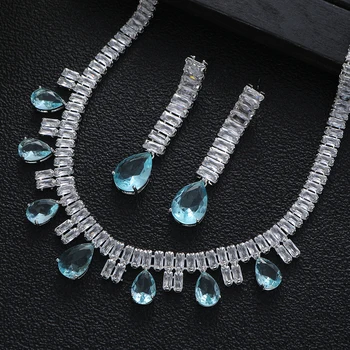 Роскошное ожерелье с каплями воды, серьги с кубическим цирконием, набор украшений для помолвки, колье для женщин Дубая A0223