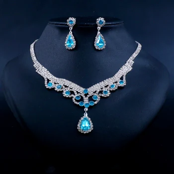 Свадебное ожерелье с синими стразами, набор сережек для женщин, роскошное платье, бесплатная доставка, аксессуары для вечеринок, набор украшений из кристаллов, свадьба