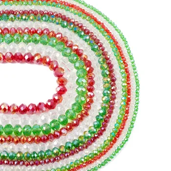Стеклянные бусины из 12 нитей, красные, зеленые, прозрачные граненые бусины с гальваническим покрытием Rondelle для изготовления рождественских браслетов, серег, ювелирных изделий