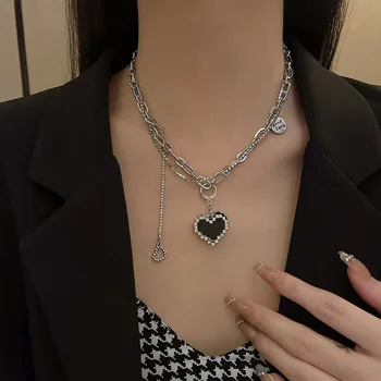 Креативное ожерелье с подвеской в форме черного сердца из горного хрусталя Sweet Cool Spice Girl, Нишевый дизайн, цепочка для ключиц, подарки для вечеринок