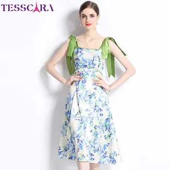 Женское летнее Новое Элегантное платье TESSCARA, высококачественное свадебное коктейльное платье, винтажное дизайнерское платье трапециевидной формы, Vestidos