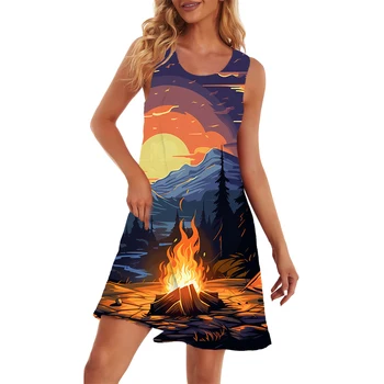Летнее новое женское платье без рукавов с 3D принтом Flame Moon женское платье без рукавов Модное женское платье для отдыха без рукавов