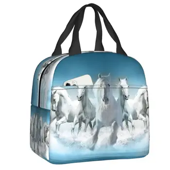 С рисунком бегущей лошади, термоизолированная сумка для ланча, женская Многоразовая сумка для ланча, для кемпинга, путешествий, Многофункциональная коробка для еды