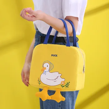 Маленькая желтая уточка, женская сумка для ланча, милая мультяшная сумка-булочка для девочек, сумка для хранения сумок, студенческая холщовая сумка для ланча-бокса