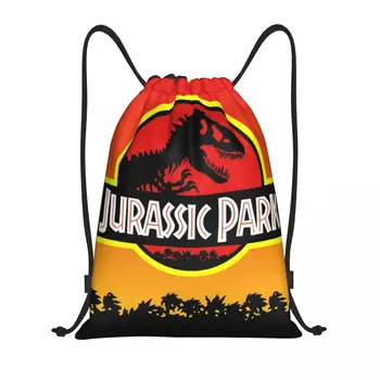 Логотип Парка Юрского периода желто-оранжевого цвета, сумка на шнурке, мужская Женская складная сумка для спортзала, рюкзаки для покупок с древними животными