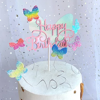 Топпер для торта с бабочкой, открытка-вкладыш для торта на день рождения, Инструменты для украшения десерта для детской вечеринки, украшения свадебной выпечки, аксессуары для украшения